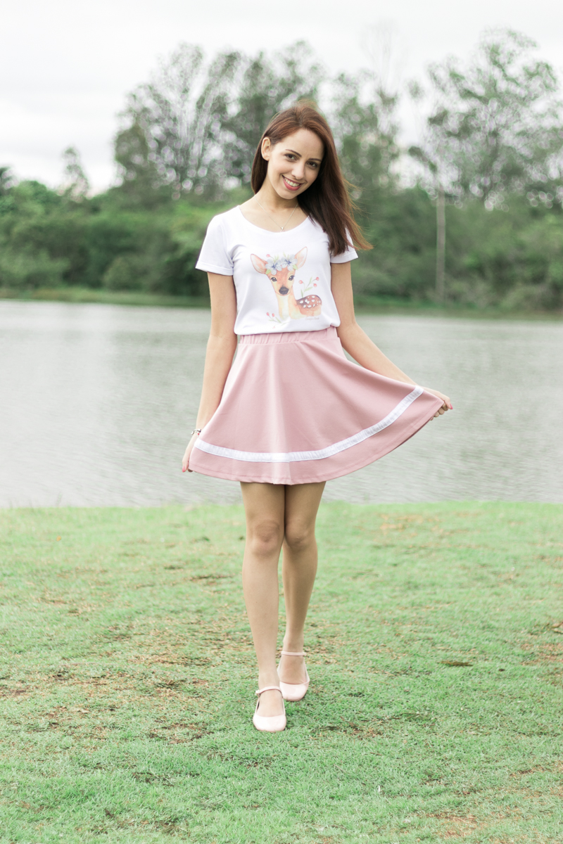 Look romantico Cereja Pink (14) Look camiseta e saia