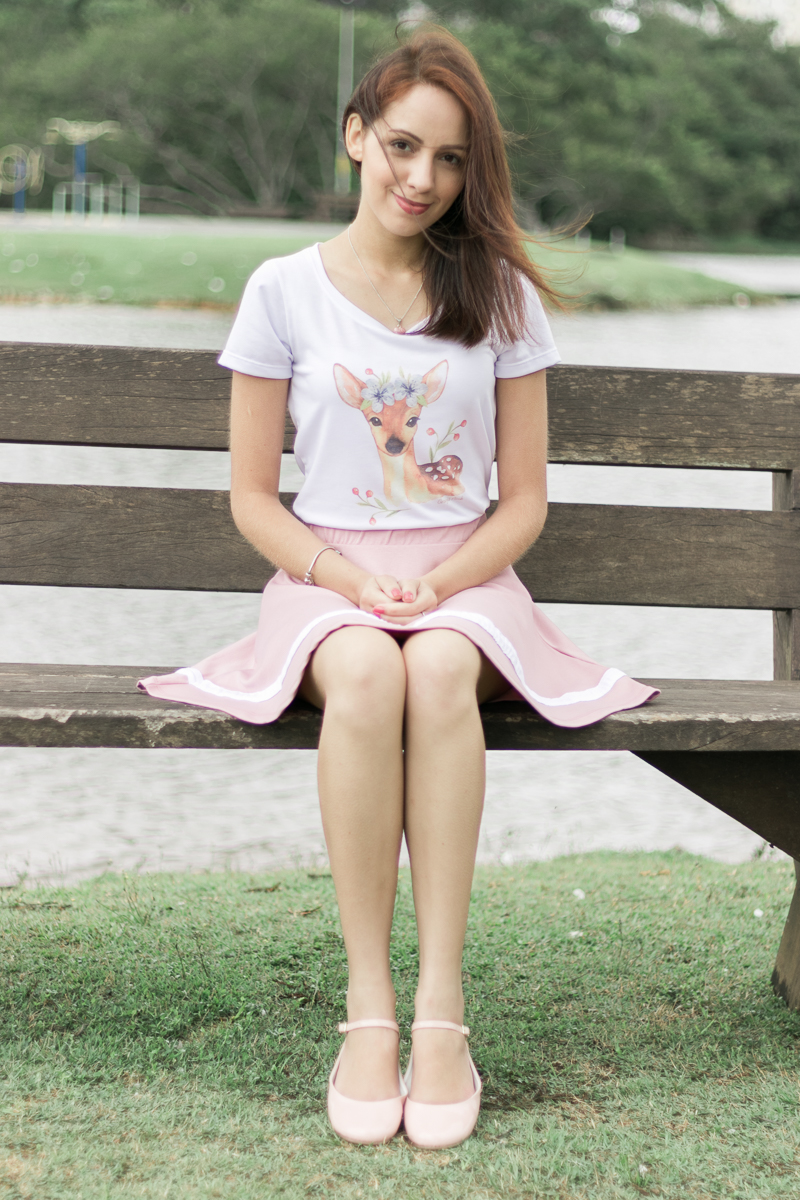 Look romantico Cereja Pink (9) Look camiseta e saia
